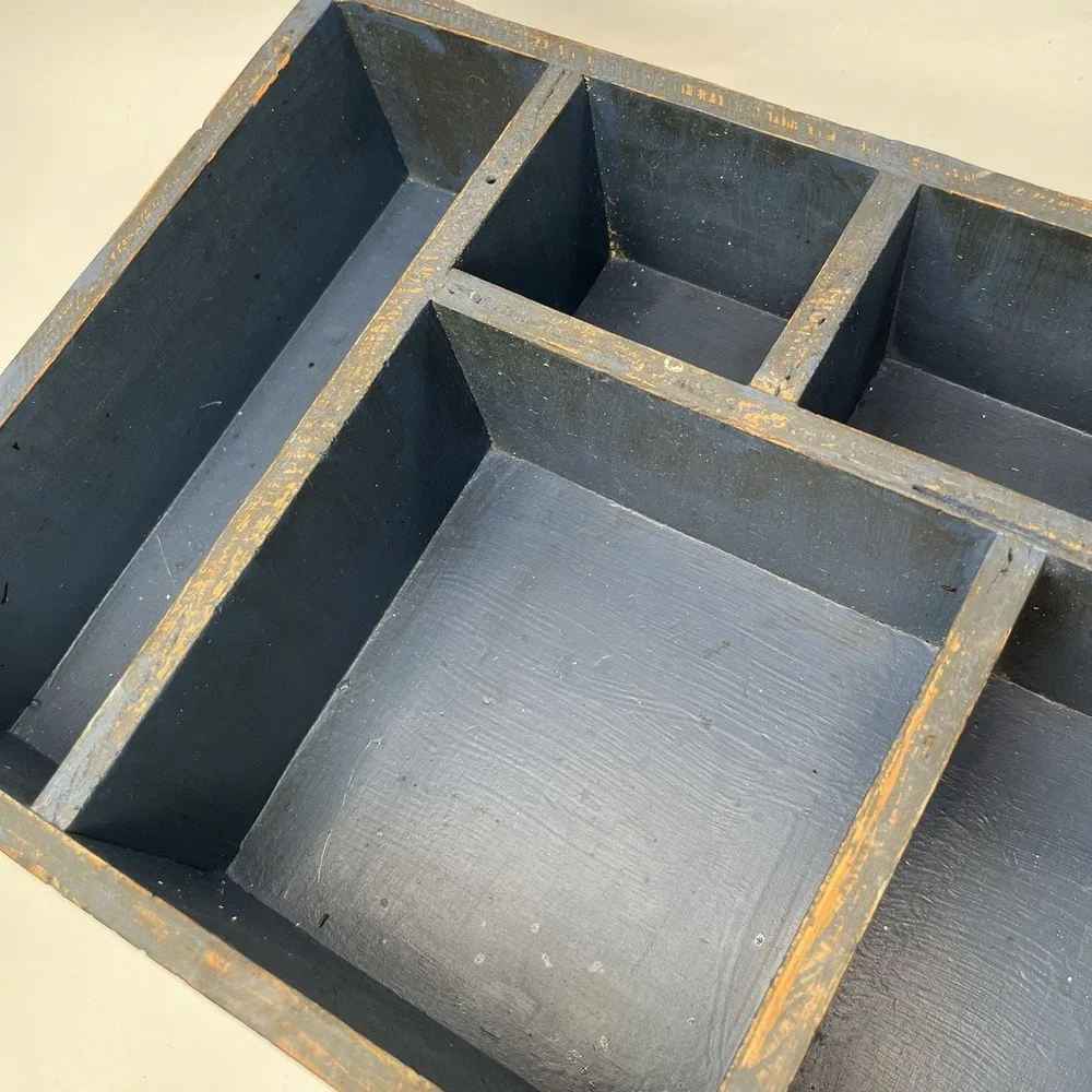 Rustic Wooden Desk Organizer Tray Distressed Navy Blue Wall Hanging Cottagecore